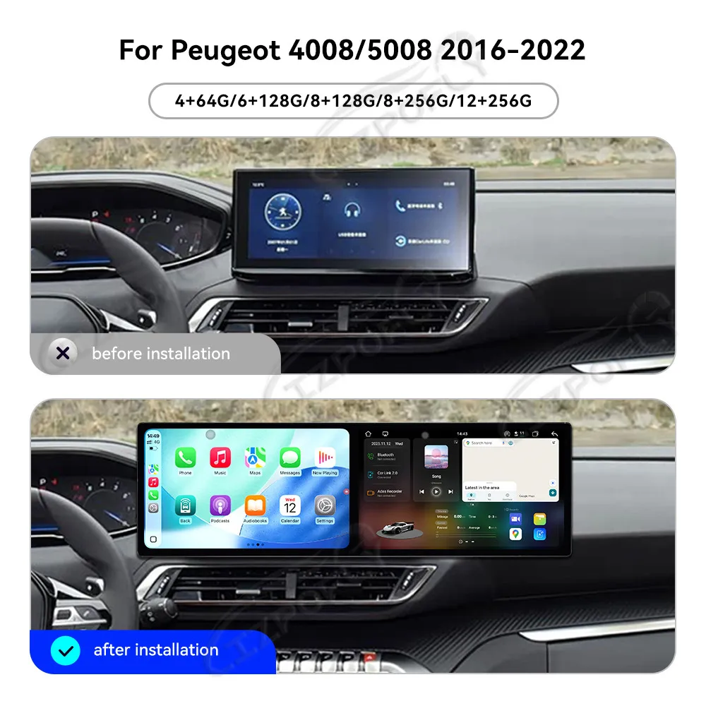 

10,1-дюймовый автомобильный радиоприемник с двойным экраном Android для Peugeot 4008 5008 2016-2022, мультимедийный видеоплеер CarPlay, GPS-навигация, стерео 4G