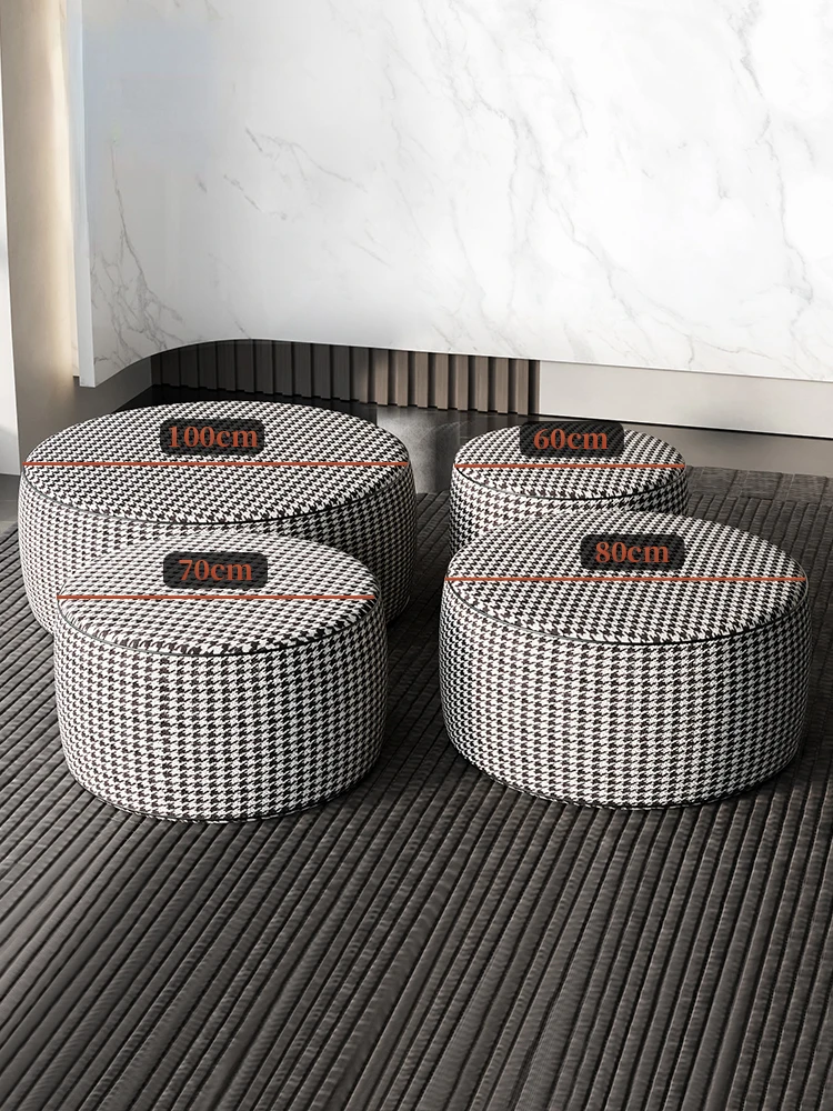 Houndstooth Sofa Footstool Household Footstool Round Footstool Footrest Leisure Low Stool