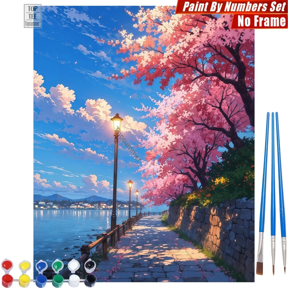 

Spring Cherry Lake Paint By Number Set - Cherry Path Lamps Wall Art Home Decor Thanksgiving Day Gift For Grandma