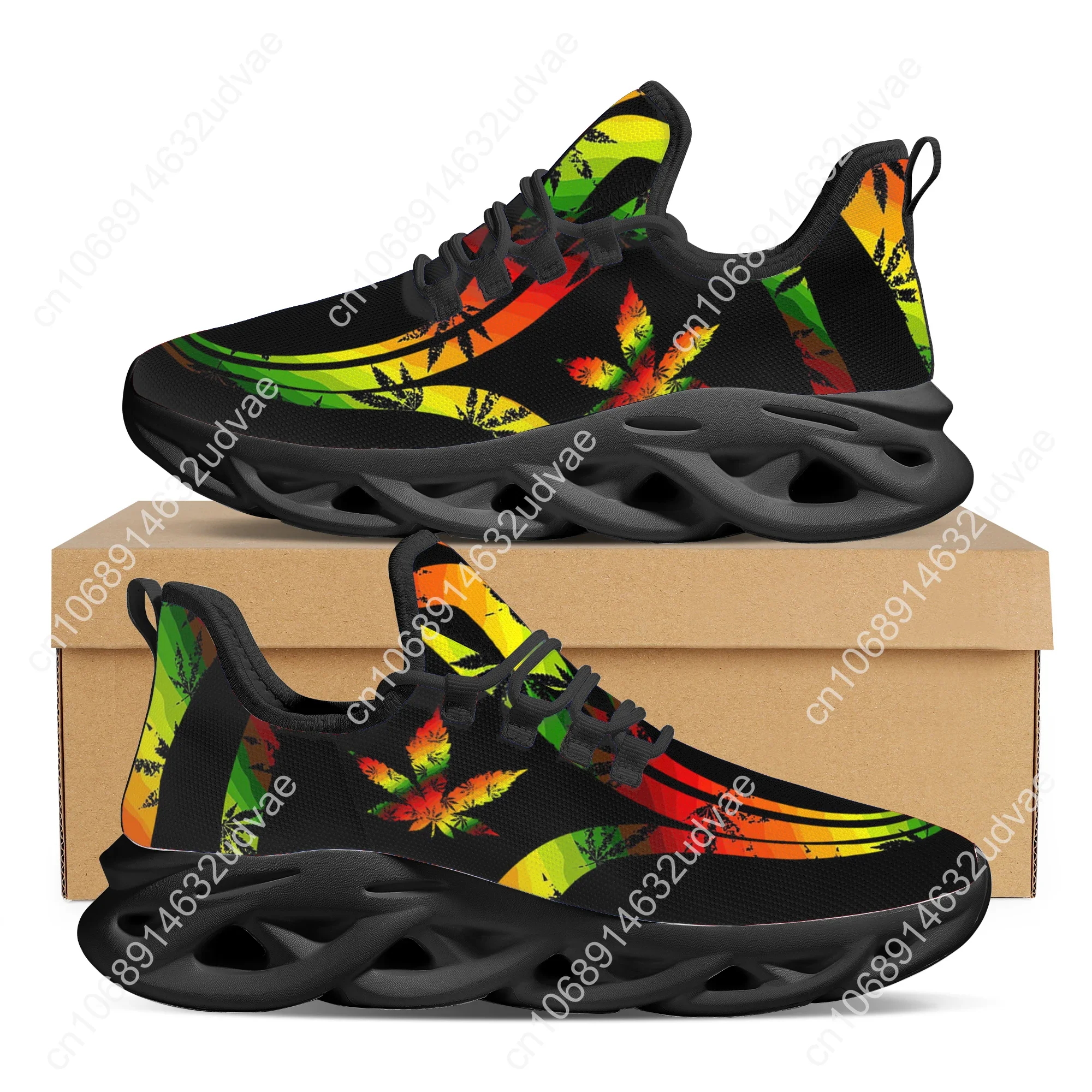 2022 Hot Style Lace-up Sneakers Gradient Weed Leaves Printed Women Flat Shoes Breathable Casual Footwear Zapatos