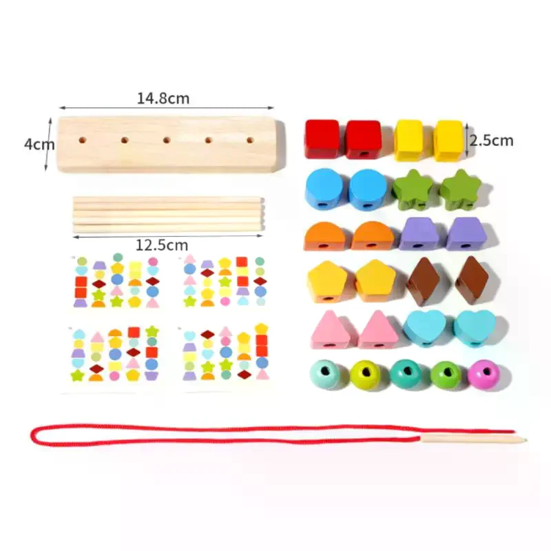 1 Set Stapelblöcke und Schnürperlen und passender Formstapler, frühes Lernspielzeug, Montessori-Holzperlen, Sequencing-Spielzeug, Geschenke