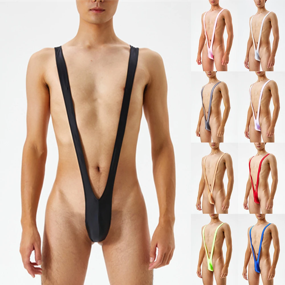 Mens Mankini Bikini Bodysuit Jockstrap Thong Sexy T-Back Underwear Panties Backless Jumpsuit Erotic Leotard Wrestling Singlet