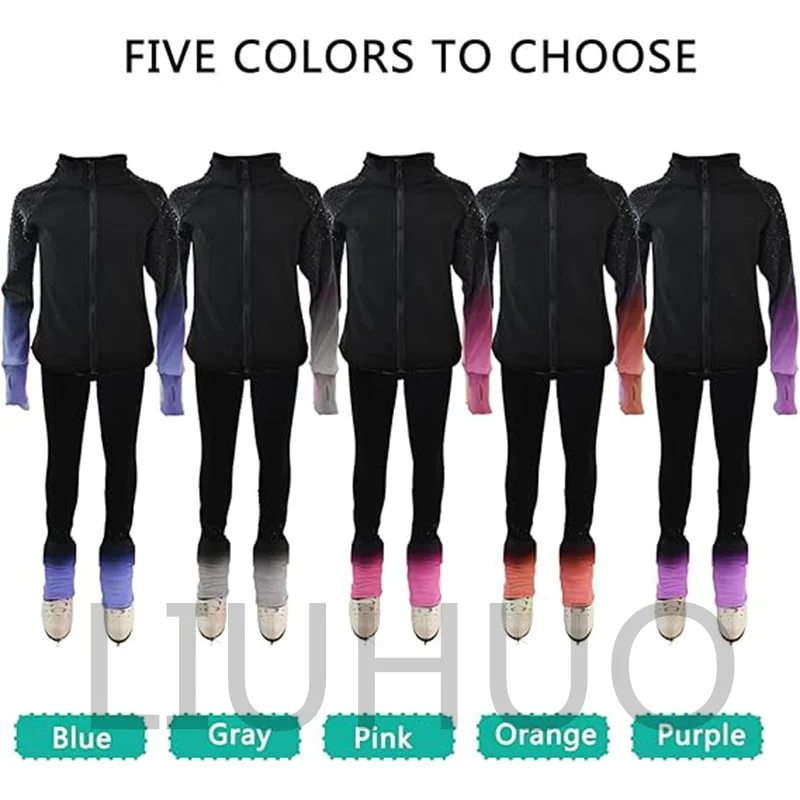 LIUHUO Figure Skating Training Pants Jackets Girls Fleece Shiny Colored Diamond Girl Comfortable Warm Tracksuit JB338