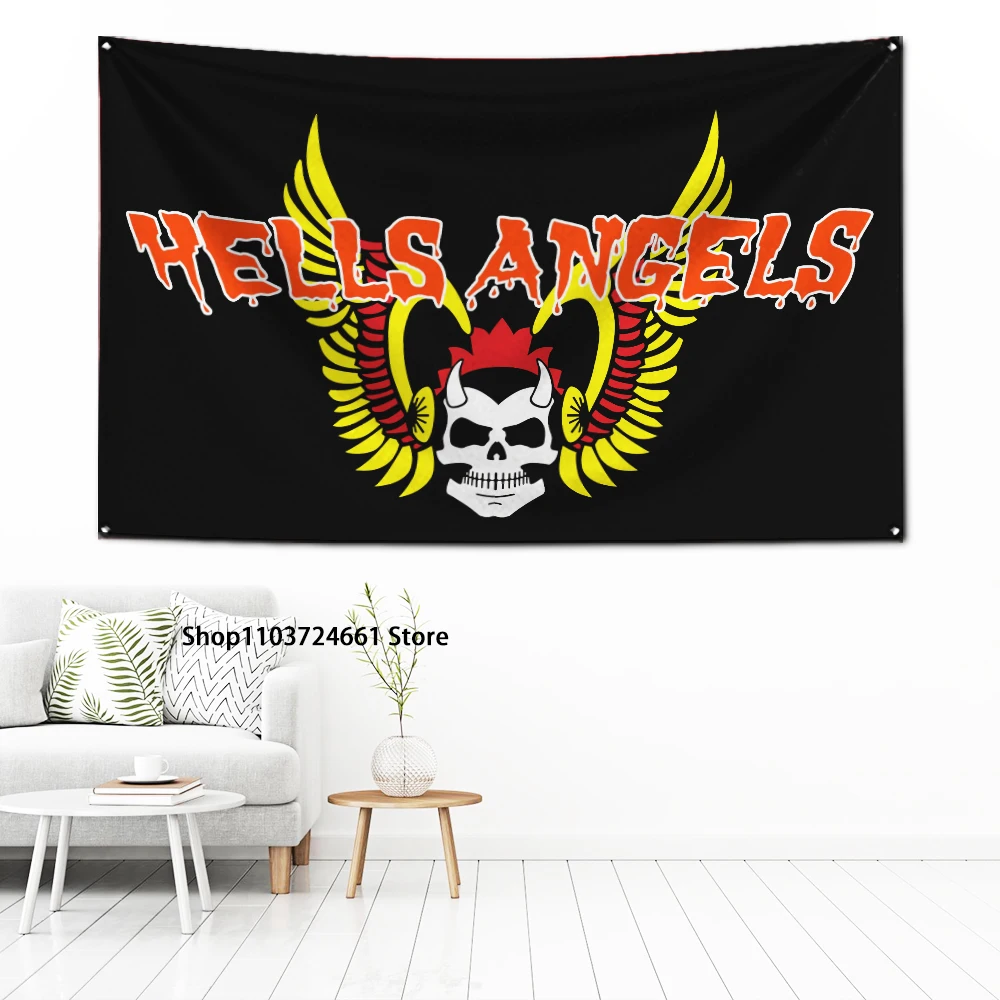 60x90cm Hells Angels MC Flag Polyester Digital Printing Banner for Garage Wall Art Out Door Decoration