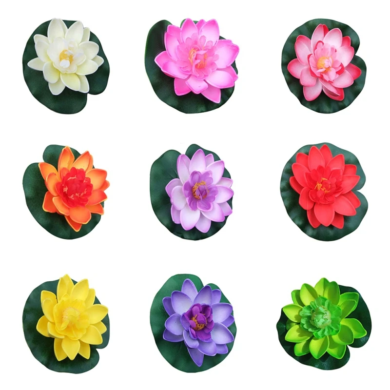 Garden Aquarium Fish Tank Pond Water Lily Lotus Artificial Flowers Floating Lotus Ornament For Home Party Decoration