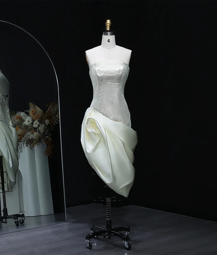 

Customized Delicate Satin Straight Evening Dress High Quality Sleeveless Strapless Ankle Length فستان سهرة نسائي