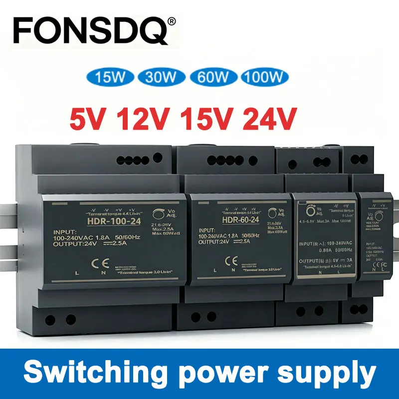 15W 30W 60W 100W Industrial Din Rail Switching Power Supply Input 100-240V 12V 15V 24V Light Transformer