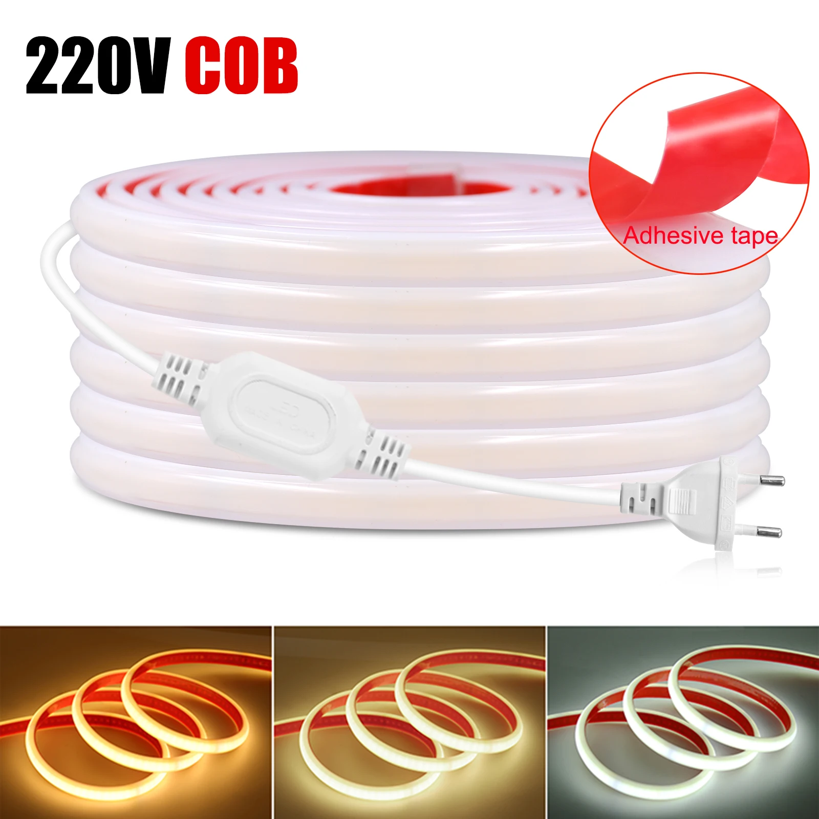 AC 220V COB Lights IP67 Outdoor Waterproof LED Strip Light 240LEDs High Density Linear Light 10cm Cut Flexible FOB LED Tape