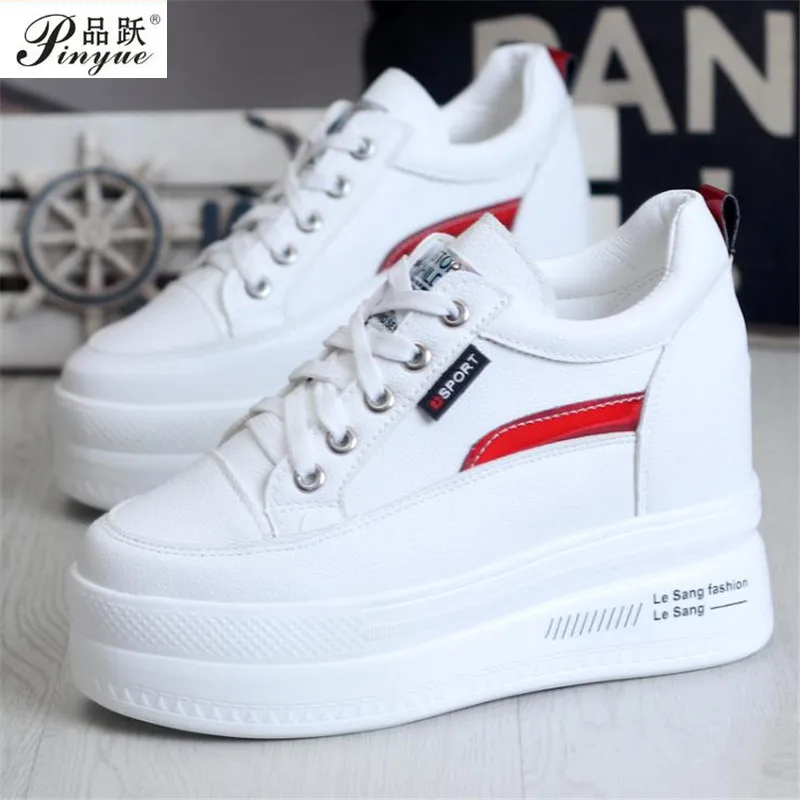 10cm Fashion Women's High Platform Casual Shoes Height Increasi leathe Shoes Thick Sole Trainers Lady Vulcanized shoes 34 40