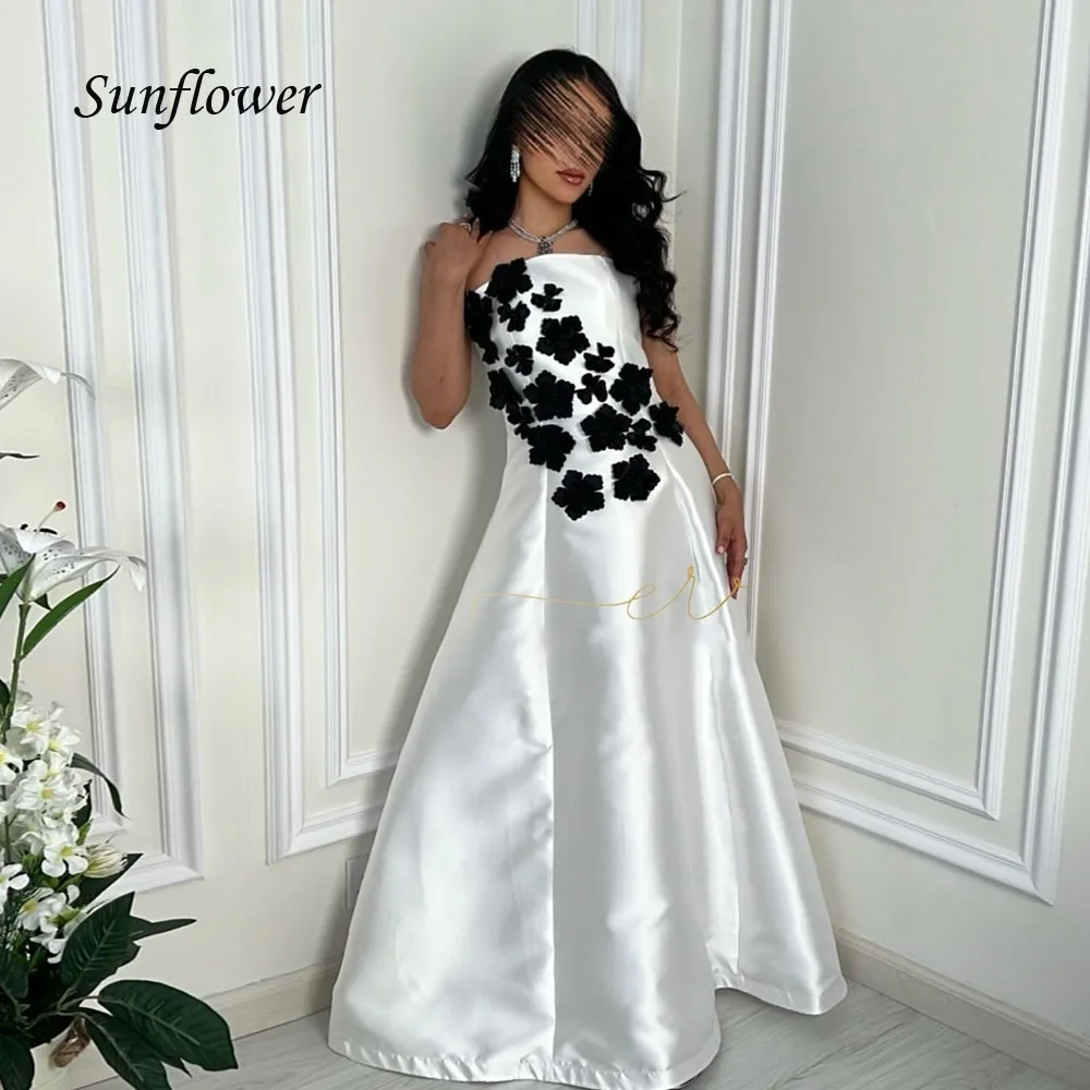 

Sunflower Simple White Strapless Appliques A-LINE 2024 Slim Satin Ocassion Gown Floor-Length Formal Evening Dress Party Dress