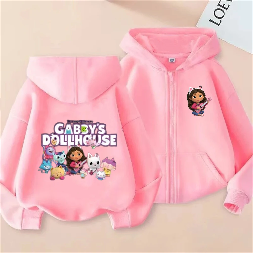 Kids Zipper style pink Hooded coat Gabbys Dollhouse birthday present Children 3-12 Year Toddle Sweatshirt tops Girls Clothing