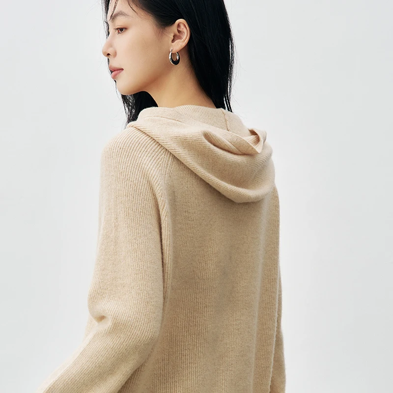 

Classic autumn and winter knitted wool women's hooded pullover breathable soft high-quality top long sleeved button sweater