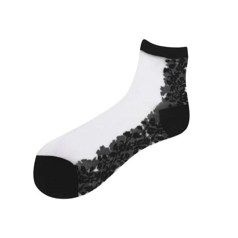 Women Ultrathin Transparent Socks Glitter Crystal Glass Silk Socks Beautiful Lace Shiny Elastic Short Socks Breathable Meias