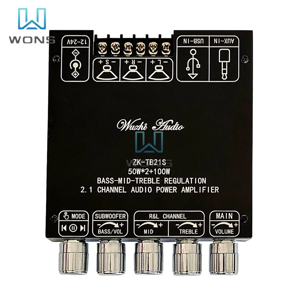 ZK-TB21S 2.1-channel for Bluetooth Audio Amplifier Board Module Subwoofer Mid-range Treble TPA3116 DC 12V~24V