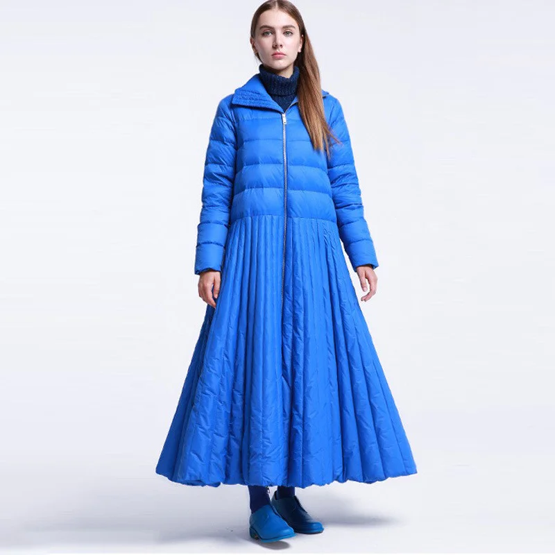 Winter Coat Female Women\'s Down Jacket Simple Casual Skirt Style Down Dresses Windproof Thickened Warm Snow Long Puffer Coats