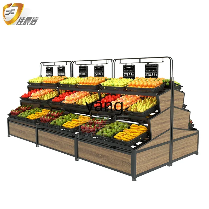 

Yjq fruit and vegetable shelves, shopping malls, supermarkets, fruit stores, display steel and wood fruit racks