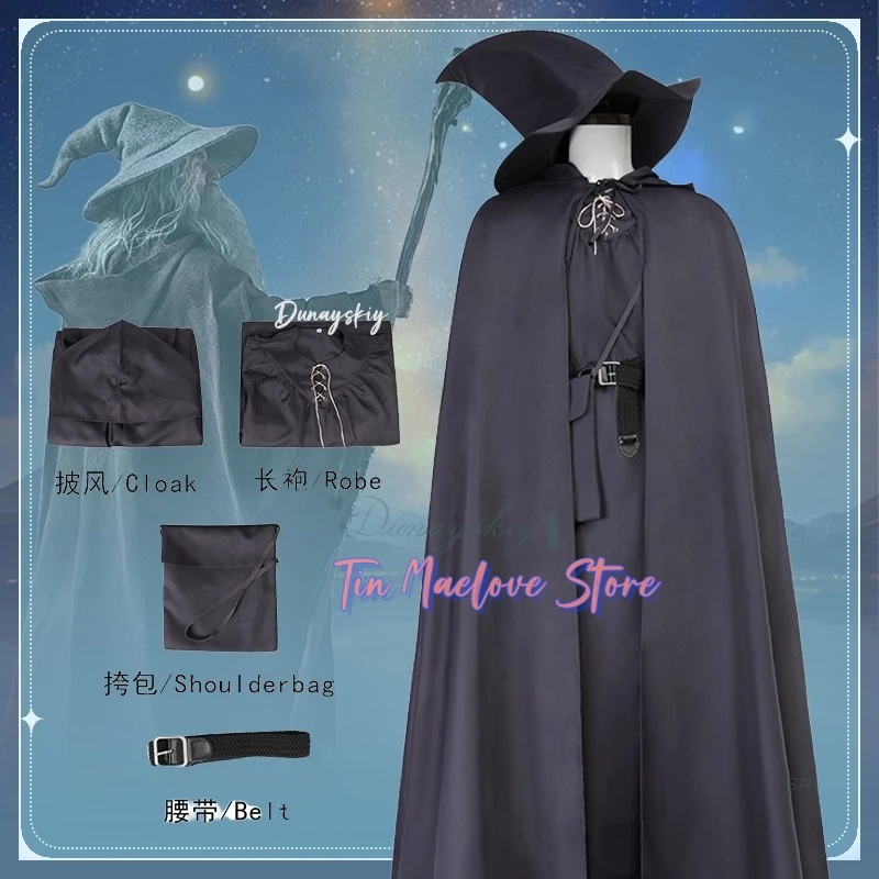 

Anime Long Gray Cloak with Hat Wizarddd Cosplay Costume Ganndalf Cosplay Carnival For Man Role Play Halloween Fancy Dress Women