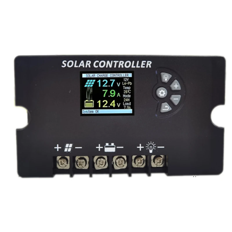 

12V/24V PWM Solar Charge Controller With Color LCD Screen, Adjustable Voltage, Multi-Battery Support