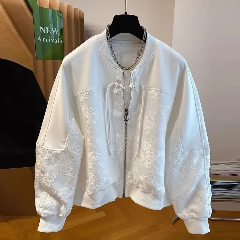 

2024, весенне-осеннее женское новое модное пальто с круглым вырезом, национальная ветровка, Джокер, женская свободная бейсбольная форма, кардиган, верхняя одежда