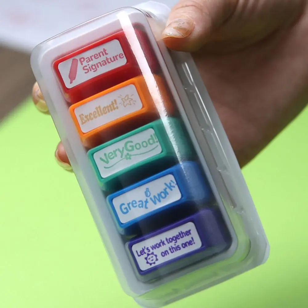 

8 pcs/set 5 pcs/set Teachers Encourage Graded Classroom Stamps Efficient Student Praise Teacher Auto-Refilling Stamp Set ABS