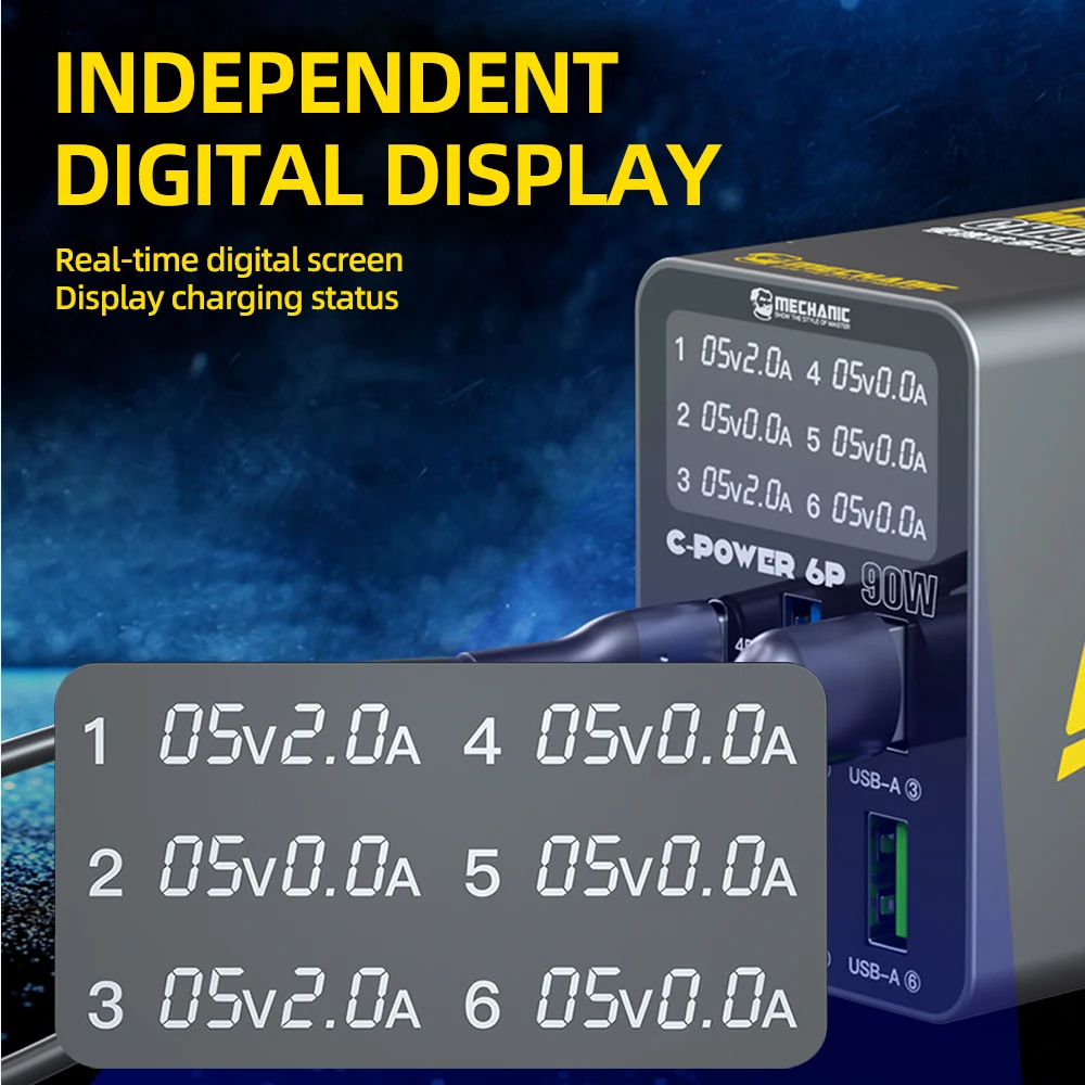 MECHANIC Caricatore Portatile Multi-Porta Display Digitale Intelligente Multi-Compatibilità con Protezioni Multiple per Ricarica Rapida