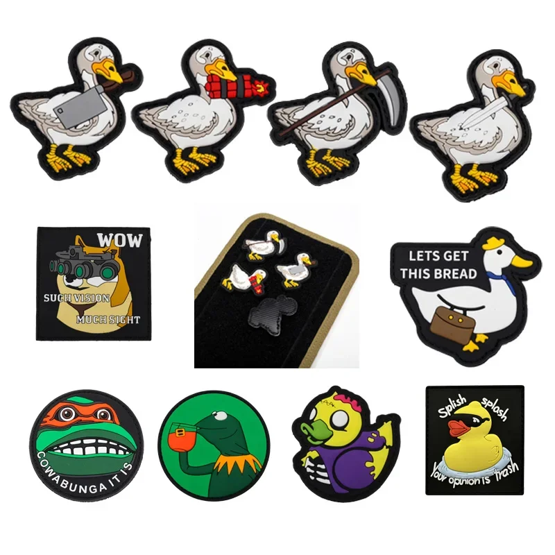 New Outdoor Bag Accessories Cartoon Knife Duckling Badge Goose Morale Armband 3D PVC Rubber Night Vision Tactical Dog Patch