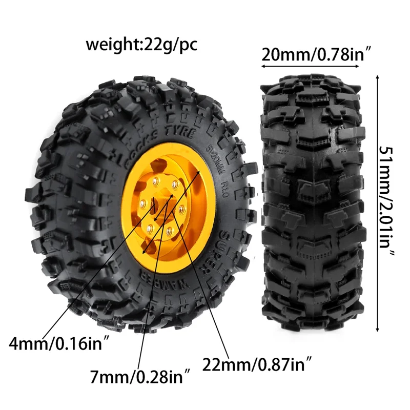 4 pezzi 51mm metallo Beadlock cerchione set di pneumatici in gomma per FCX24M Camel Cup 1/24 RC Crawler auto parti di aggiornamento accessori