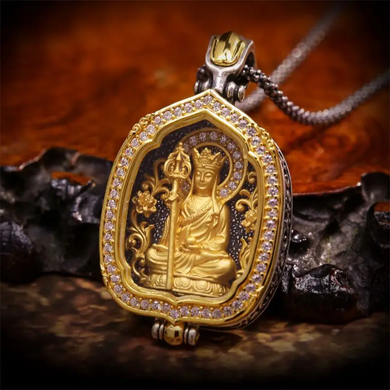 Zen Series Ksitigarbha Bodhisattva Exquisitely Crafted Gawu Box Pendant Necklace Retro Aged High-end Accessories