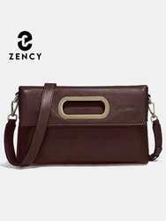 Zency Genuine Leather Vintage Designer Handbag For Women Large Capacity Shoulder Bag New Brown Crossbody Bag Tote Bag Purse 2024