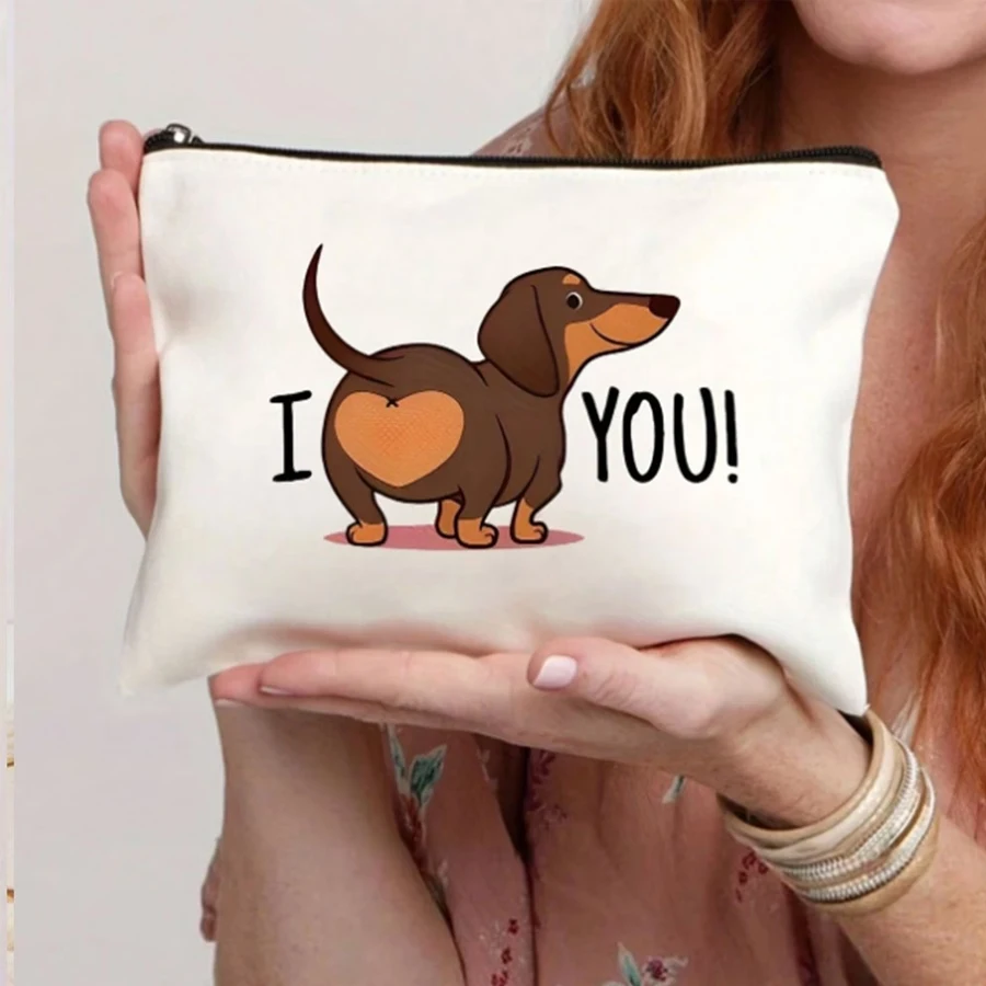 Dachshund Butt Pattern Printed Cosmetic Bag - Fun Cartoon Animal Style, Suitable for Campus, Home Decor, Jewelry Storage, Pencil Case, Snack Bag, Coin Purse, Daily Use, Birthday Gifts, Teacher's Day, Back-To-School Season, Graduation Ceremony, Size 9inch*6inch