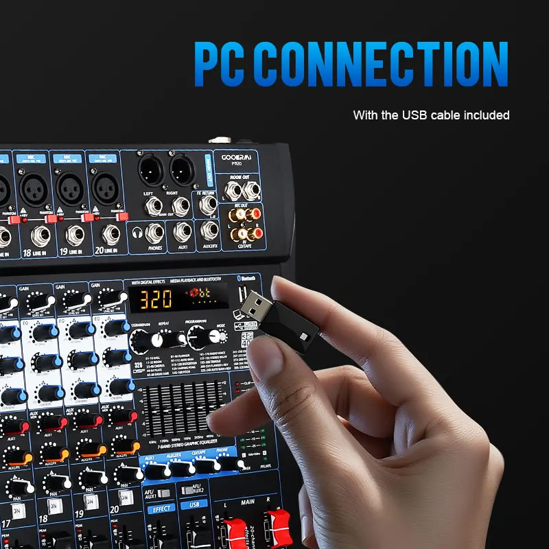 Gooermi PB Series Professional DJ Audio Mixer 6-16 Channels USB Sound Mixing Console with 320 DSP Effects 48V Phantom Power - view 5