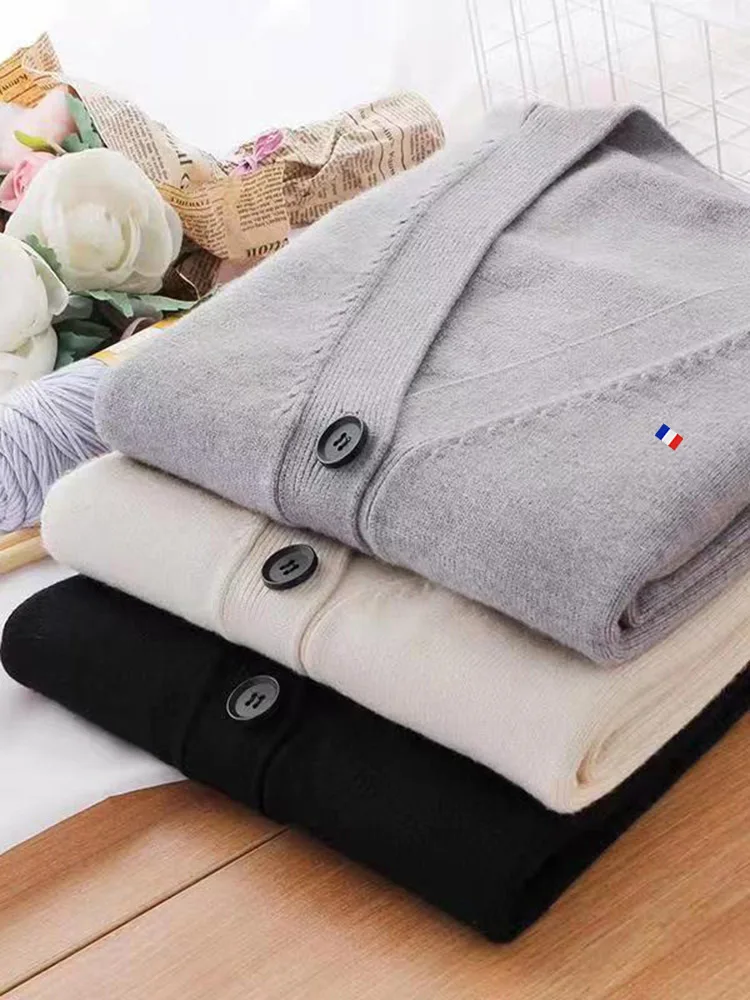 Basic Brief V Neck Cardigan Sweater Women Knitted Cardigans Wool Sweater Spring Cardigan Korean Female Tops Y2K Button Knitwear