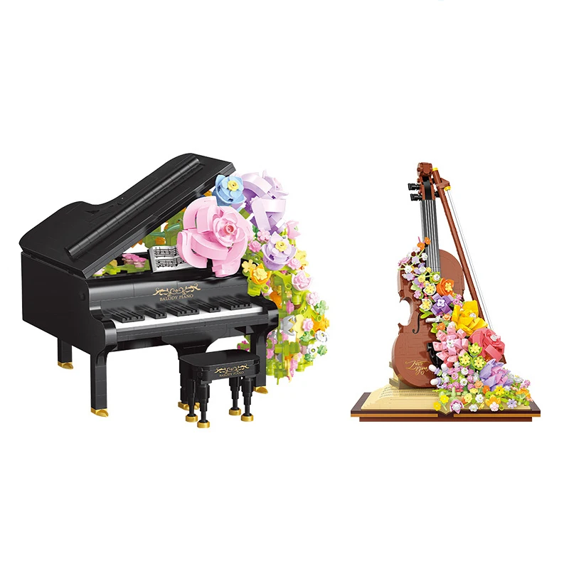 

Flower Piano Mini Building Blocks Violin Assembled 3D Musical Instrument Model Balody MOC Bricks Toy For Christmas Gift