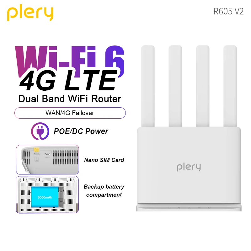 

Plery 4G Wireless Router 300Mbps WiFi6 2.4G Router Wireless Modem External Antenna With SimCard Slot Router For Home Travel Work