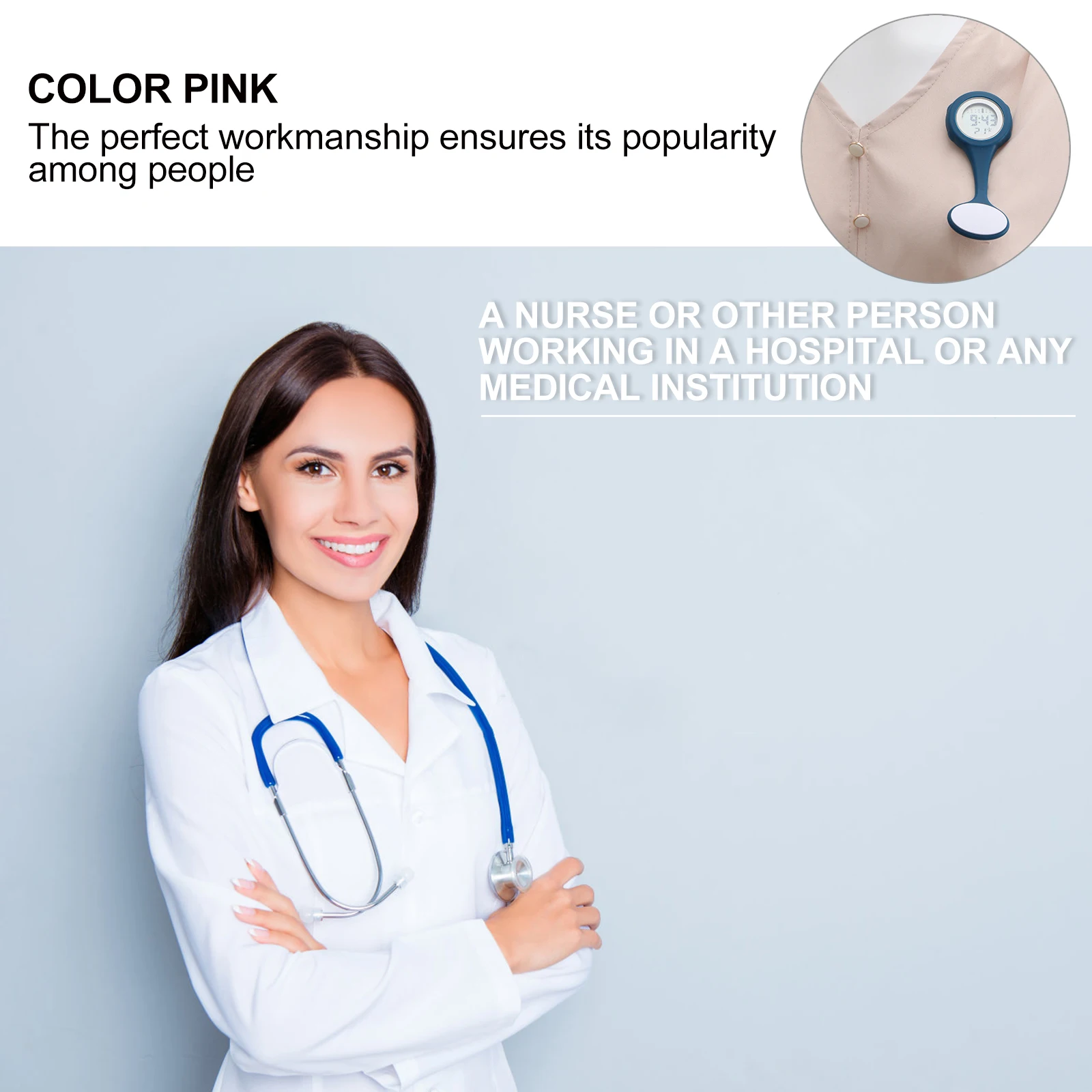 

Lcd Electric Hanging Pocket Watch For Doctors Electric Watch Nurses Medical Workers Clothing Decoration Sky Blue