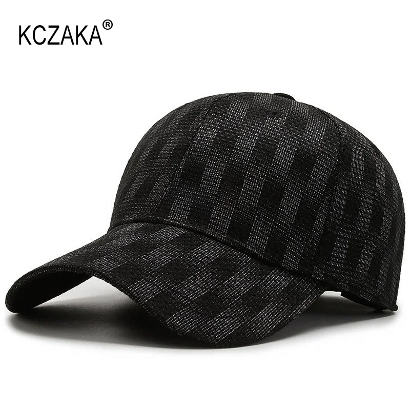 Men\'s Full Closed Baseball Caps Casual Plaid Polyester Snapback Caps Spring Summer Stretchy Caps Gorras Bone Male Trucker Hat