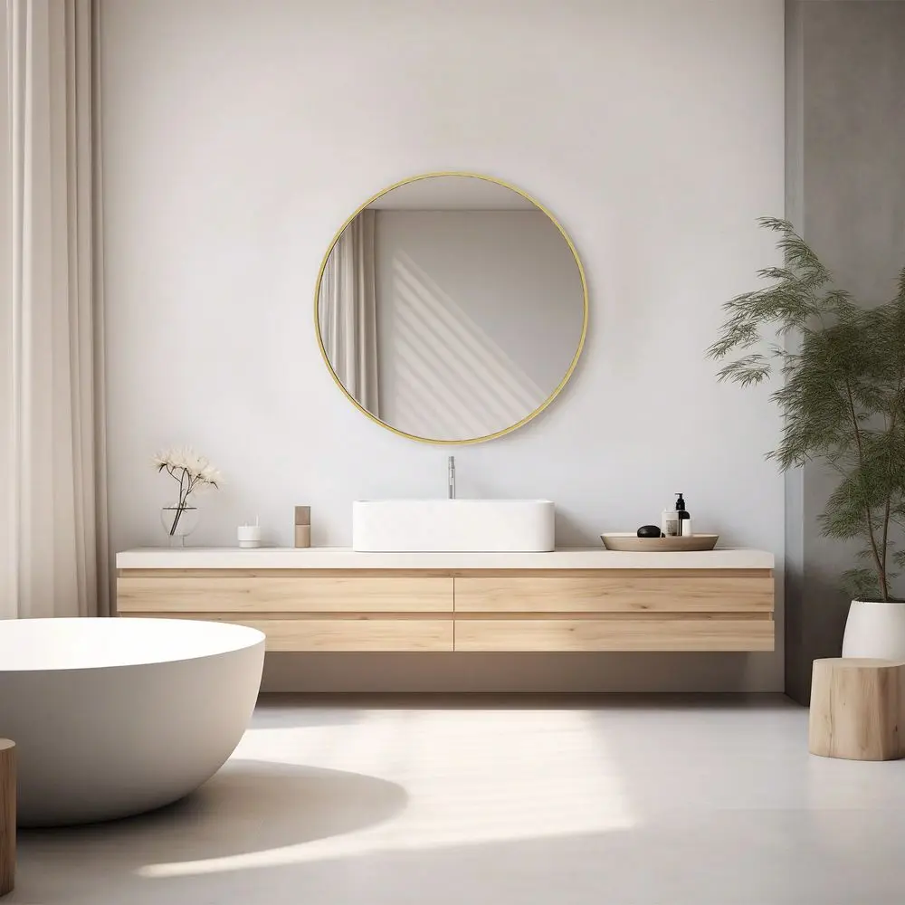 

Gold Round Wall Mirror 24 Inch, Bathroom Mirrors For Over Sink, Circle Mirror For Bathroom, Entryway, Bedroom, Vanity