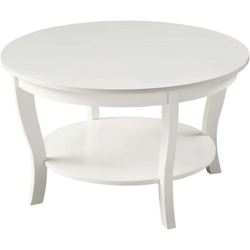 

Traditional Chinese circular coffee table with shelf, white