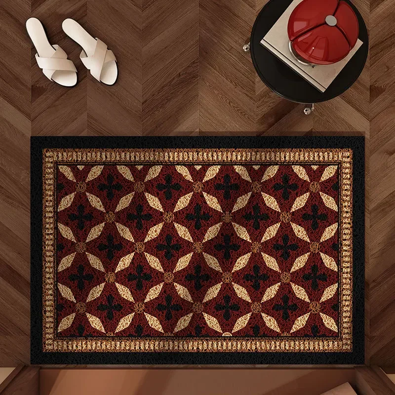 Vintage Pattern Wire Loop Mat Water-Resistant Non-Slip Area Rug for Living Room Entryway Home Decor