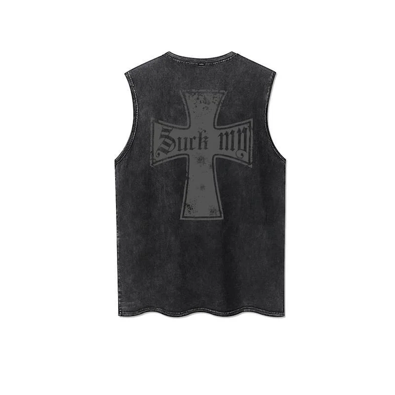 100% Cotton T Shirts Men Women Hip Hop Vintage Printed Camisole Vest Summer Trendy Casual Loose Sleeveless T-shirt Goth Clothes