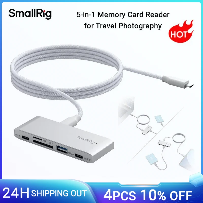 SmallRig 5-in-1 Memory Card Reader สําหรับการถ่ายภาพท่องเที่ยว พอร์ต USB-C และ USB-A 5Gbps รองรับการชาร์จ PD 65W สําหรับ Samsung 4746