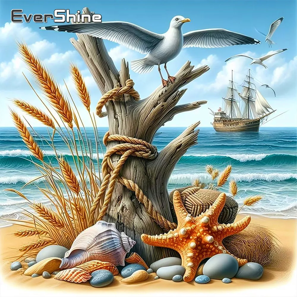 Evershine Cross Stitch Kit Seaside Landscape Pattern Embroidery Fabric Boat 11CT Printed Canvas Needlework Special Holiday Gifts