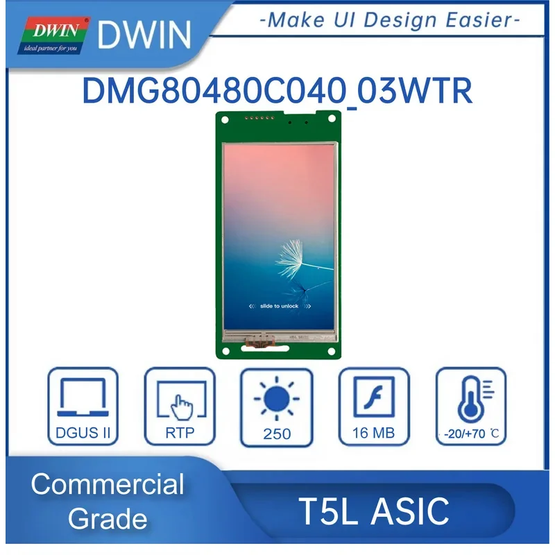 DWIN 4 بوصة 16.7 متر لون ذكي IPS TFT LCD شاشة تعمل باللمس 480x800 بكسل دقة زاوية عرض واسعة DMG80480C040_03W