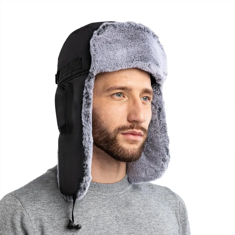 

ZffXH Men's Trapper Hat Winter Faux Fur Bomber Ushanka Aviator Hunter Hat with Ear Flaps Elmer Fudd Hunting Trooper Hat