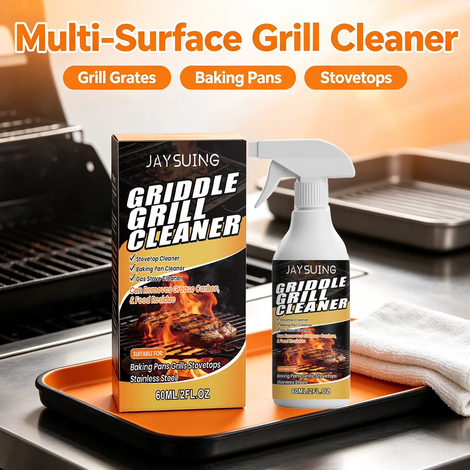 Griddle Grill Cleaning Spray Removing Food Residue & Odor Dissolve Burnt‑on Grease Restore Shine Multi‑purpose Foaming Degreaser