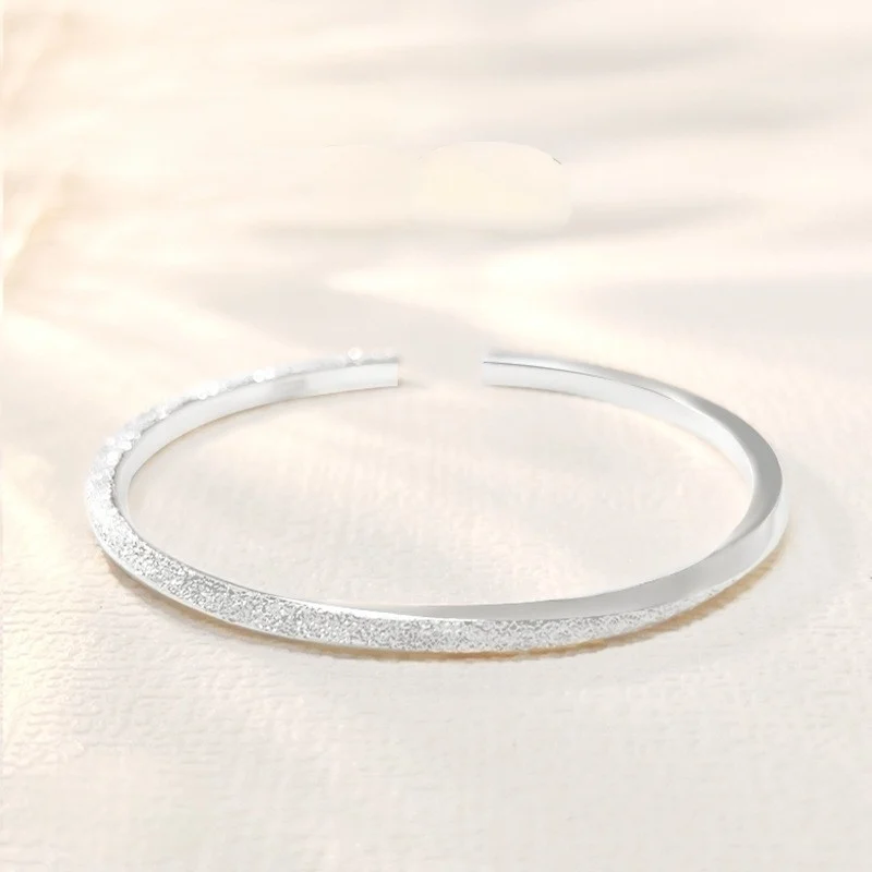 S999 Fine Silver Slim Pendant Open-ended Bracelet - Simple C-shaped Adjustable Ring Bracelet