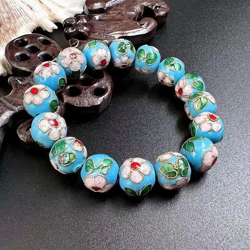 

Custom Cloisonne Enamel Filigree Stretch 12mm Beads Bracelets for Women Colorful Traditional Handicrafts Ethnic Bangle