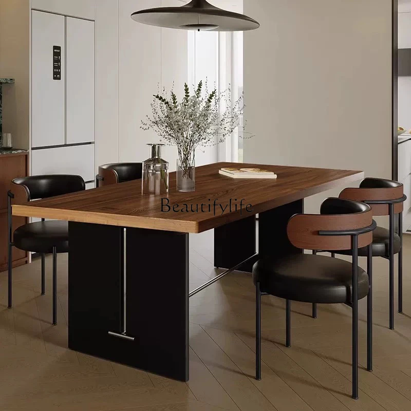 

Nordic medieval solid wood dining table wabi designer black workbench desk