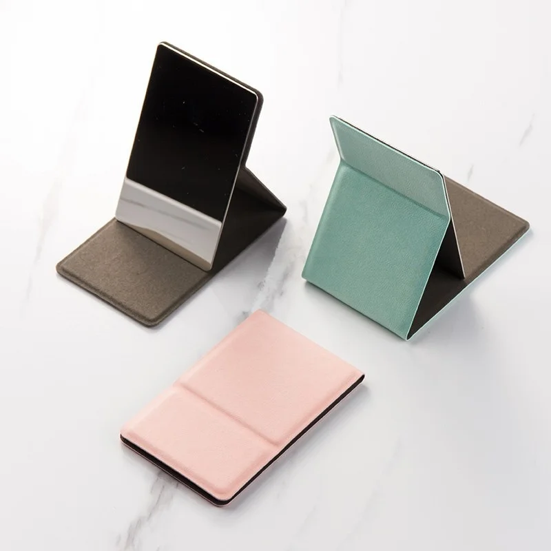 Portable Folding Stainless Steel Makeup Mirror Desktop PU Small Mirror Makeup Beauty Tools Travel Purse Mirrors