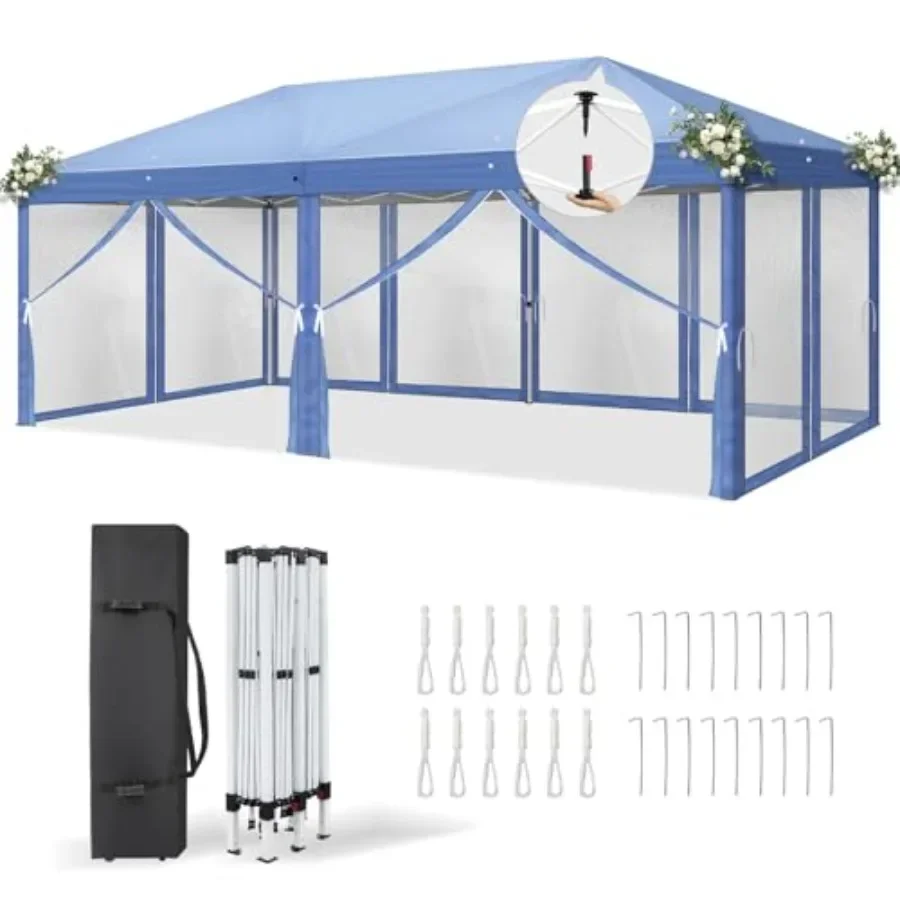 10x20 Pop Up  with Sidewalls Wheeled Bag Easy Up  Tent with Nettings Sned in Gazebo for Camping Sned  10x20